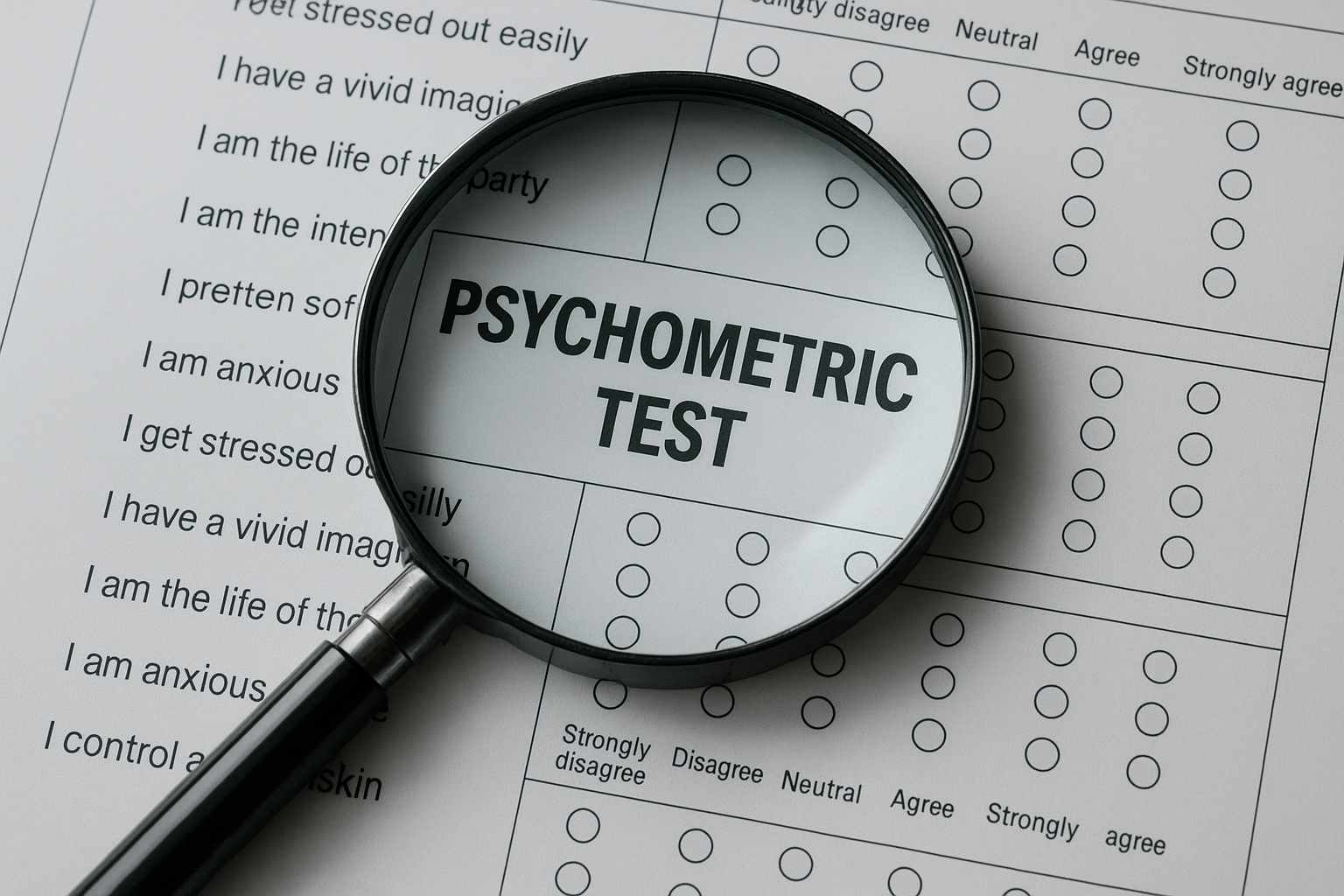 lupa a mostar as palavras teste psicométrico